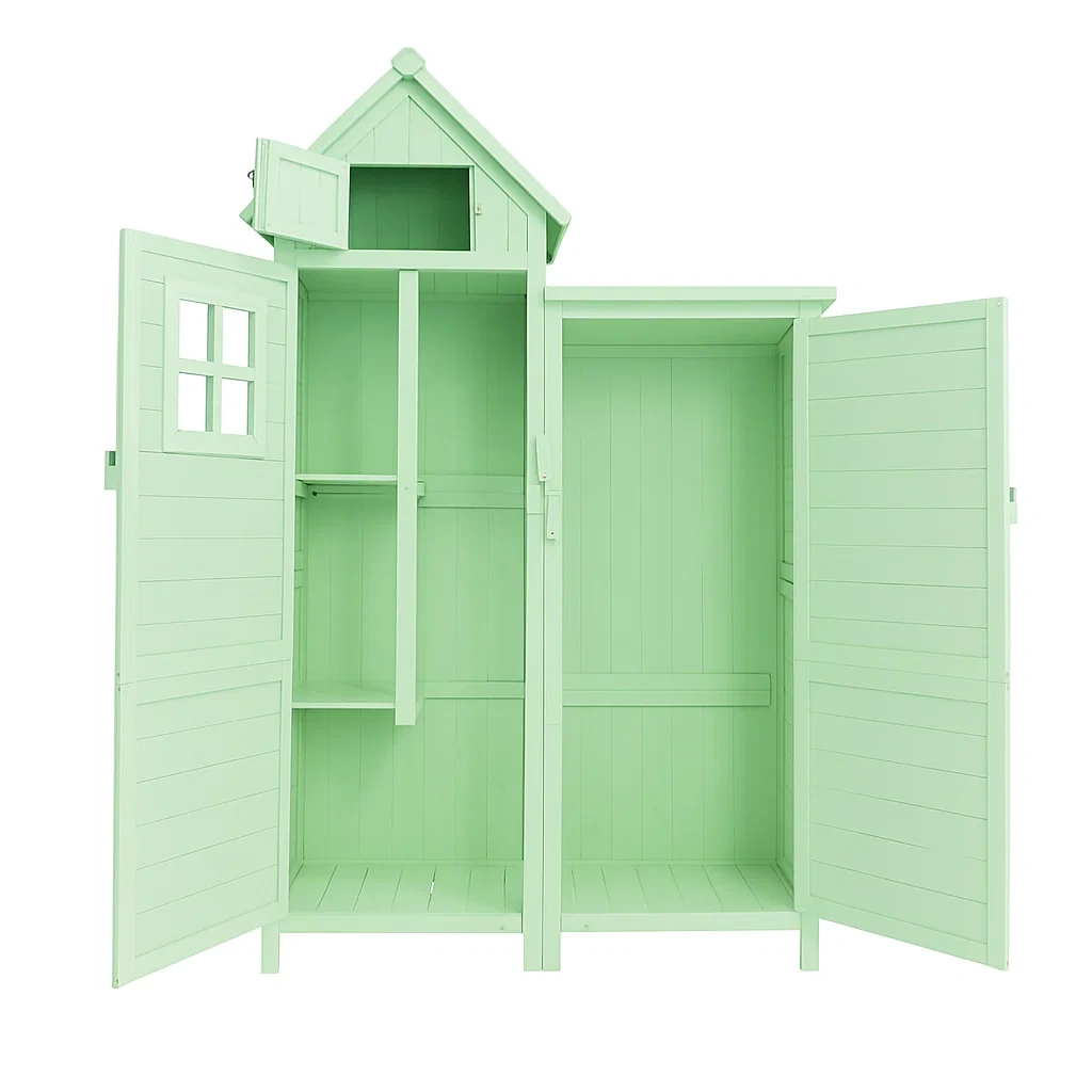 Gartenhaus aus Holz mit Doppeltüren und dekorativem Dach, Grün, 1,68 m² - WfVYRzv145Wq