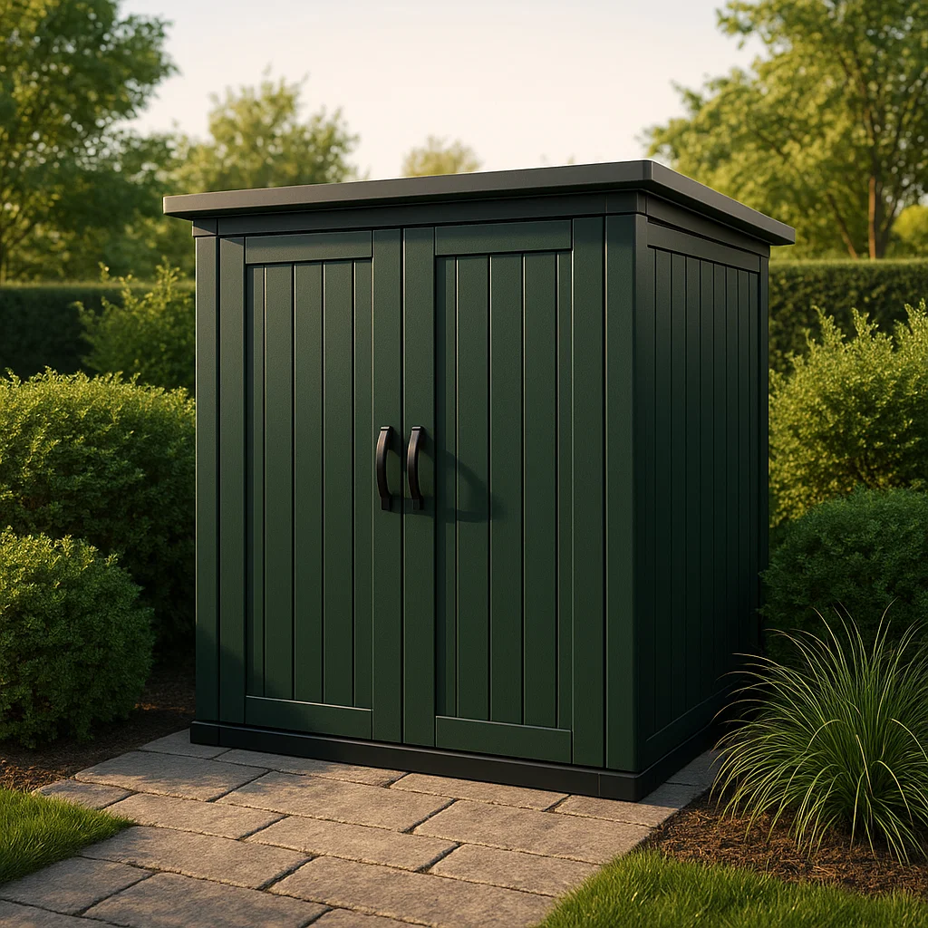Gartenhaus, dunkelgrünes Gartenhaus aus Kunstharz für den Außenbereich, 188 x 170 x 200 cm, zcoaxMW217oS