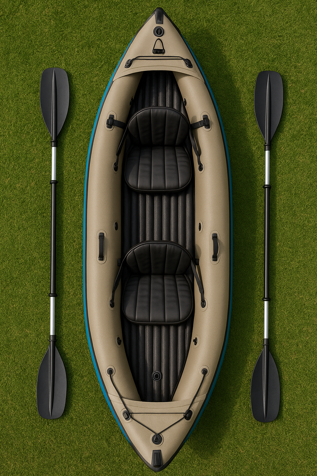 Aufblasbares Kajak mit Montagefunktion, beige-schwarzes PVC, Doppelsitz, 376 x 77 x 34 cm, See, Fluss, Meer, GfTfVEM508Vk