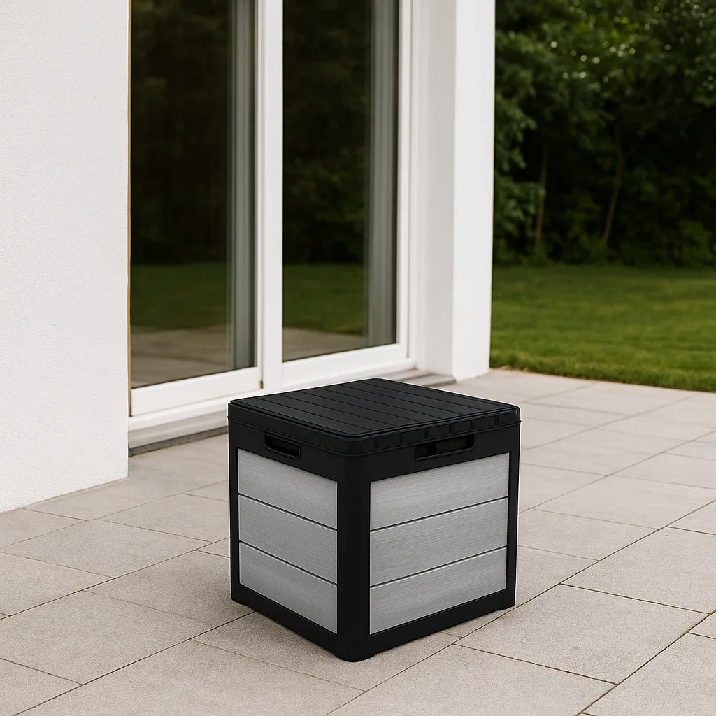 Gartenaufbewahrungskiste, schwarz, Kunstharz, für den Außenbereich, 52 x 52 x 52 cm