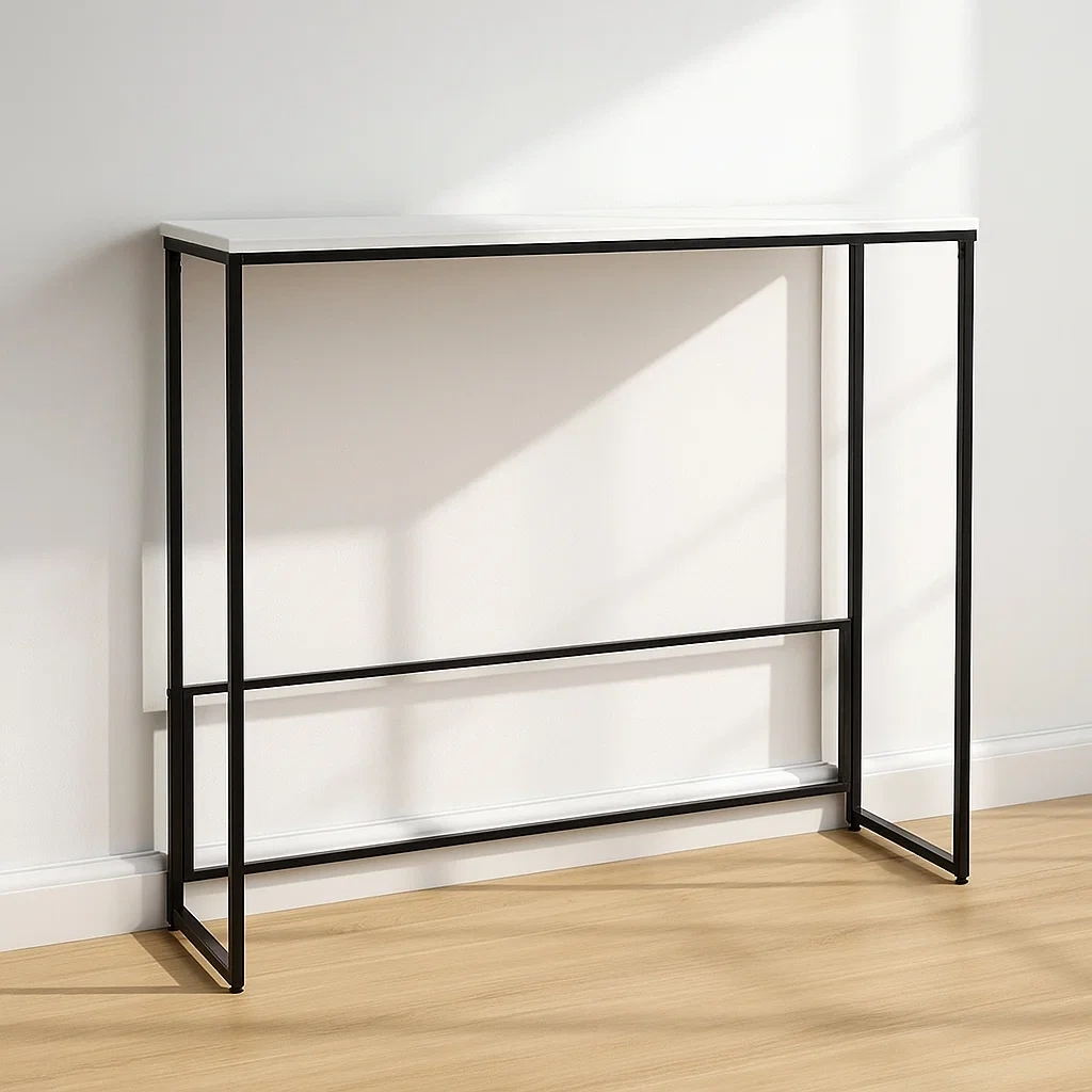 Konsolentisch für den Eingangsbereich, schwarz, Quarz und Metall, für Flur, 111 x 25 x 100 cm