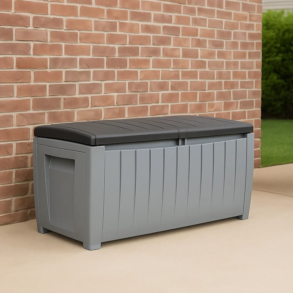 Gartenaufbewahrungsbox mit Klappdeckel, grau, Kunststoff, für den Außenbereich, 124 x 54 x 62 cm