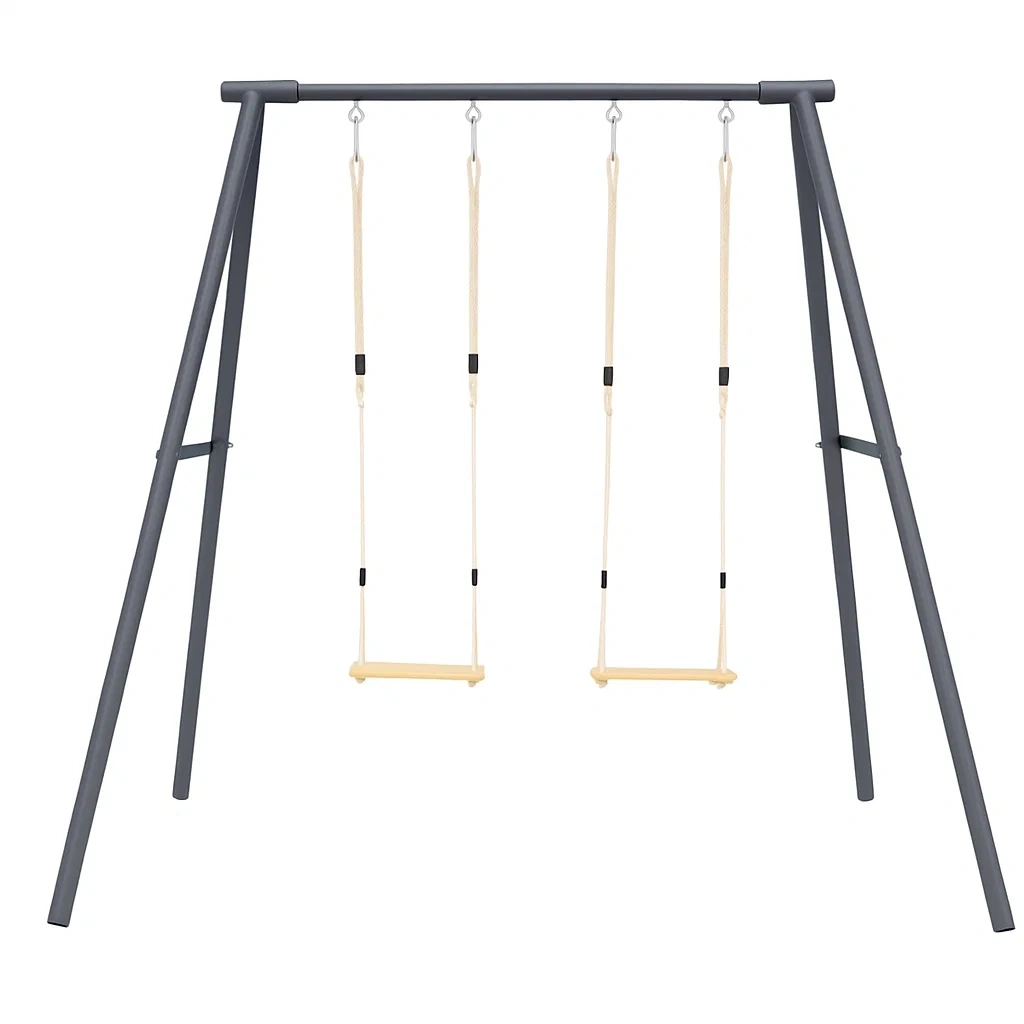 Kinderschaukel 210x160x195 cm Grau/Holz Stahl/Holz - SbBqqoEP29fU