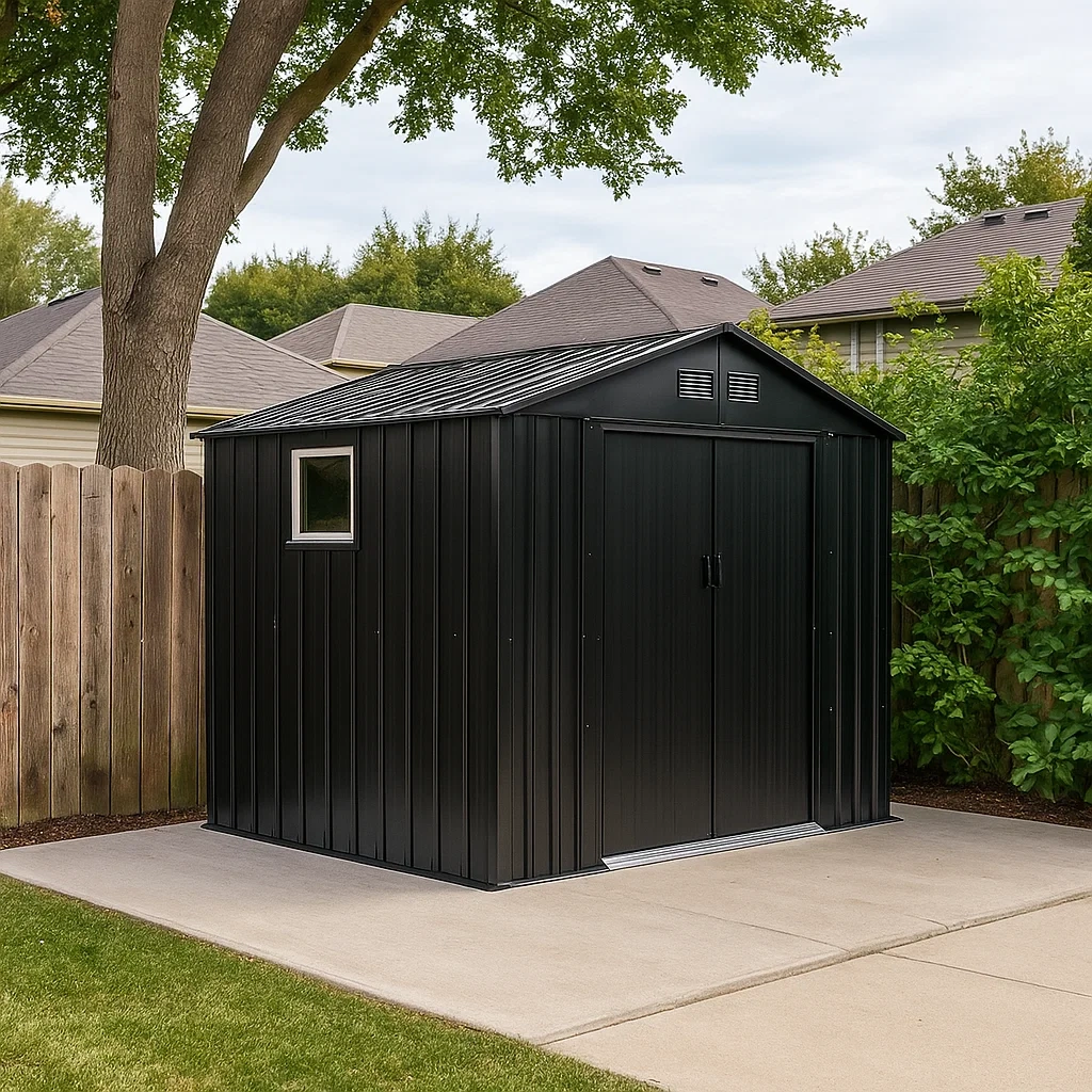 Gartenhaus, rechteckig, Metall, schwarz, mit Satteldach, fest installiert, 210 x 175 x 195 cm, für den Außenbereich - CA9FTGCpG1GH