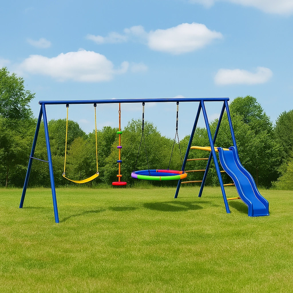 Spielanlage mit Schaukeln, Rutschen und Seilen, Stahl, für den Außenbereich, 350 x 200 x 220 cm - ThpOBQA190Db