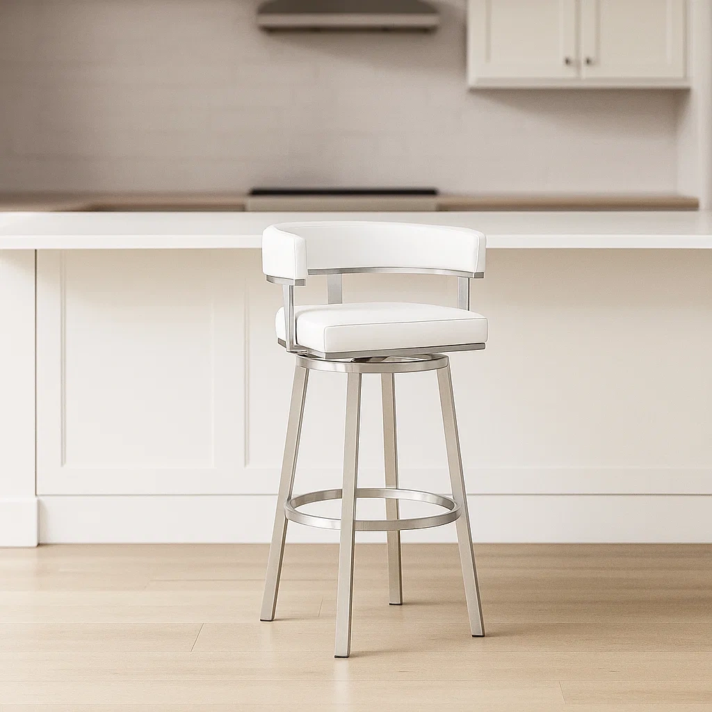 Barhocker, weiß, Kunstleder und Metall, geeignet für das Esszimmer, 48 x 55 x 86 cm