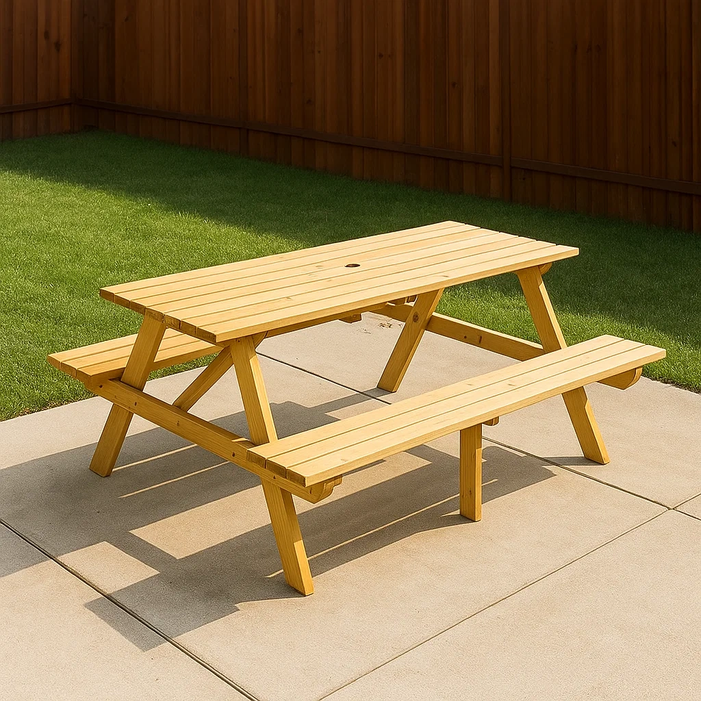 Picknicktisch, helles Holz, geeignet für den Garten, 190 x 127 x 69 cm