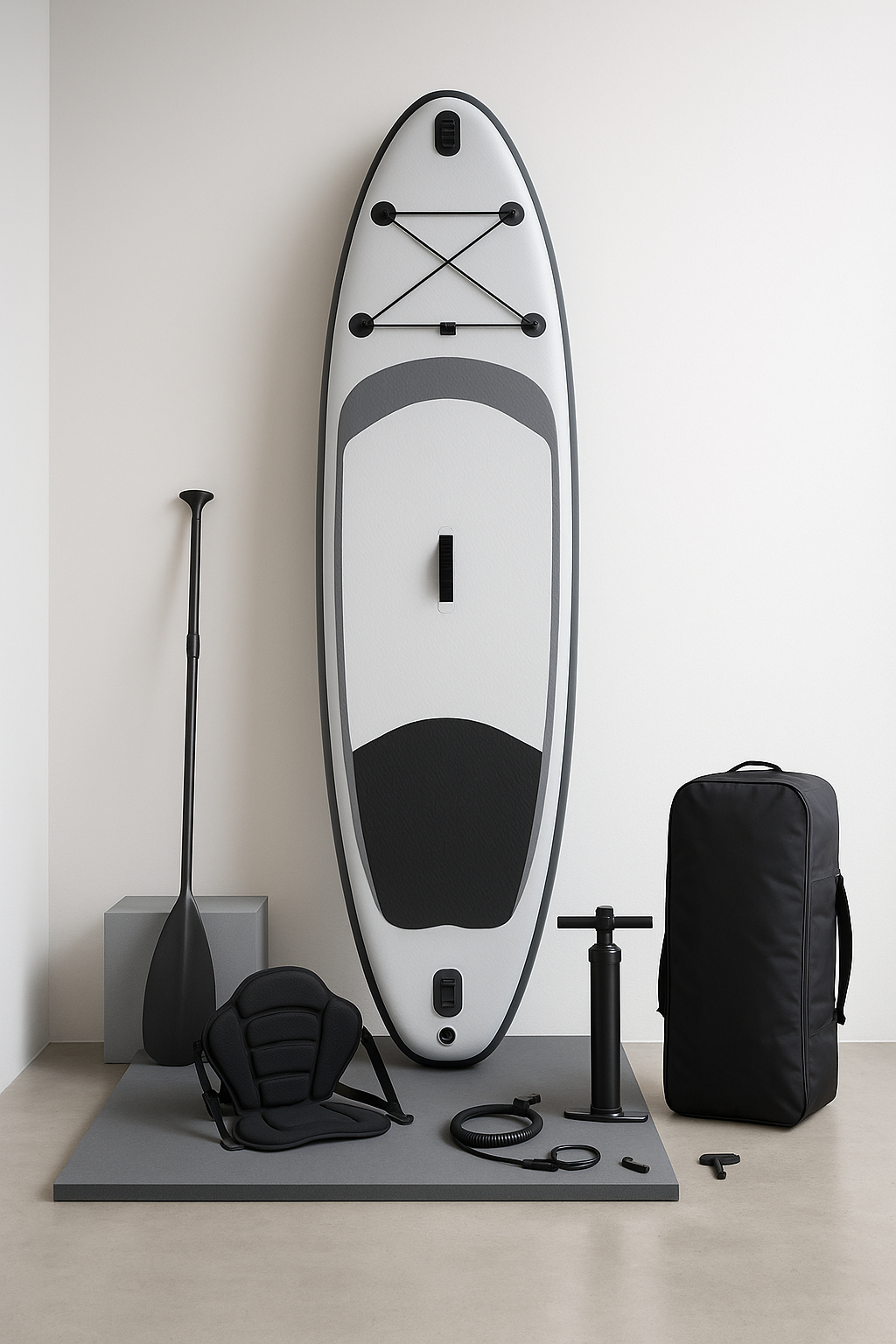 Aufblasbares Paddleboard für Wassersport, schwarz-weißes PVC, für Seen und Strände, 320 x 81 x 15 cm, LoYMdSX550wu