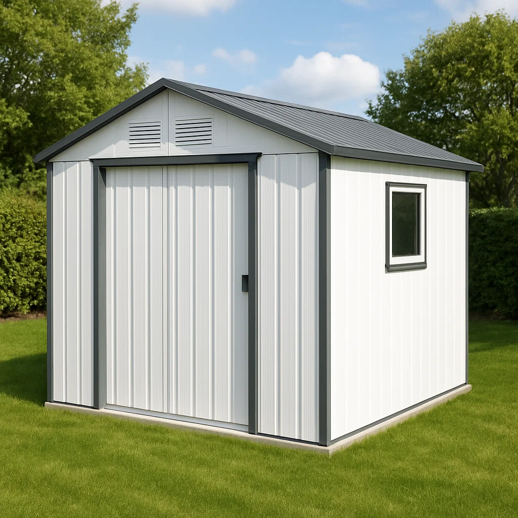 Gartenhaus, weiß-grau verzinktes Stahl-Gartenhaus, 230 x 200 x 230 cm, sowMwHr170TA