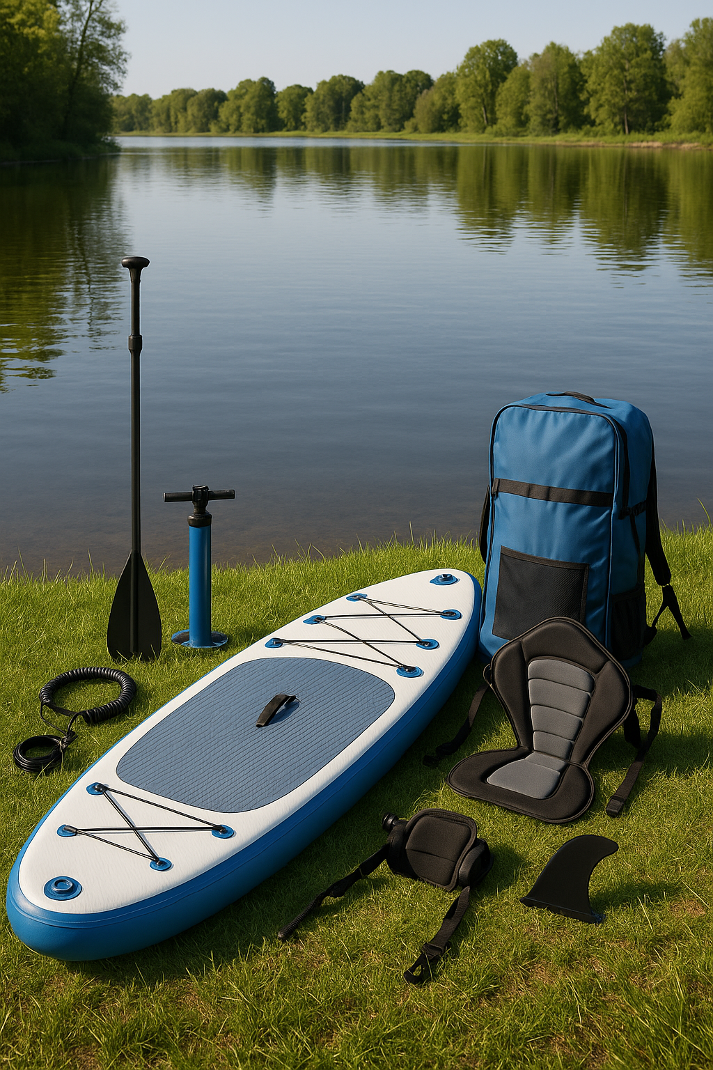 Aufblasbares Stand-Up-Paddle-Board (SUP) für Outdoor-Sportarten, weiß/blau, PVC, geeignet für Seen und Flüsse, 320 × 84 × 15 cm, rwQLYbj562wu