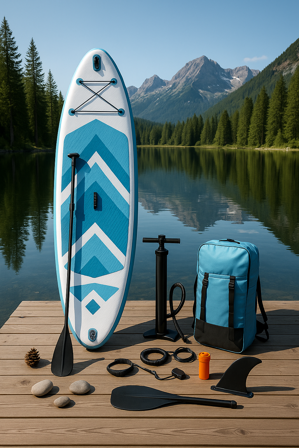 Aufblasbares Paddleboard, weiß-blaues PVC, zur Verwendung auf Seen und Flüssen, 320 x 84 x 15 cm WjWmgba537pE