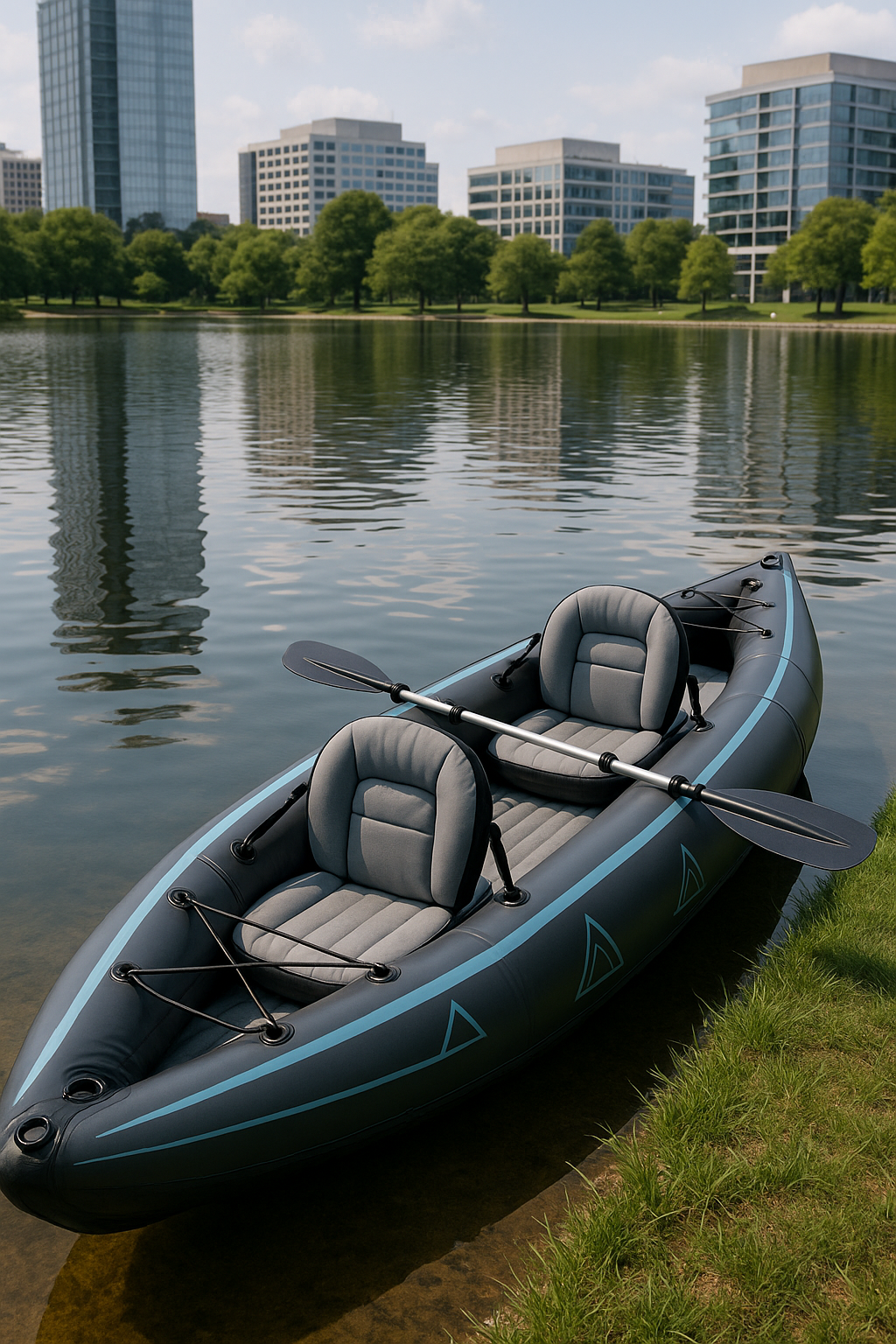 Aufblasbares Kajak, dunkelblau-grau, PVC, geeignet für See und Fluss, 376 x 77 x 34 cm, LzayviN504We