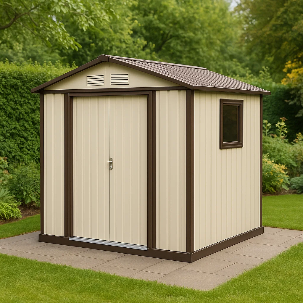 Gartenhaus, beige/braunes, verzinktes Stahl-Geräteschuppen für den Außenbereich, 213 x 177 x 195 cm VslwMjr168km