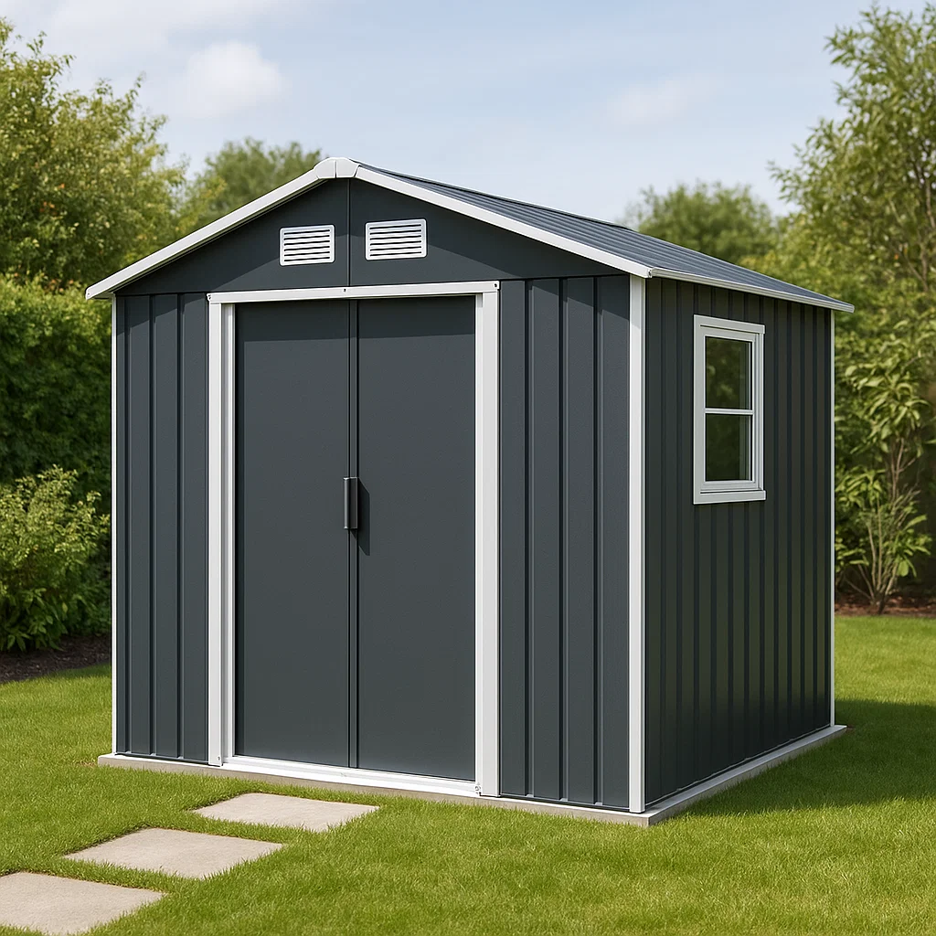 Gartenhaus aus dunkelgrauem Stahl für den Außenbereich, 213 x 187 x 230 cm jQOriSW167th