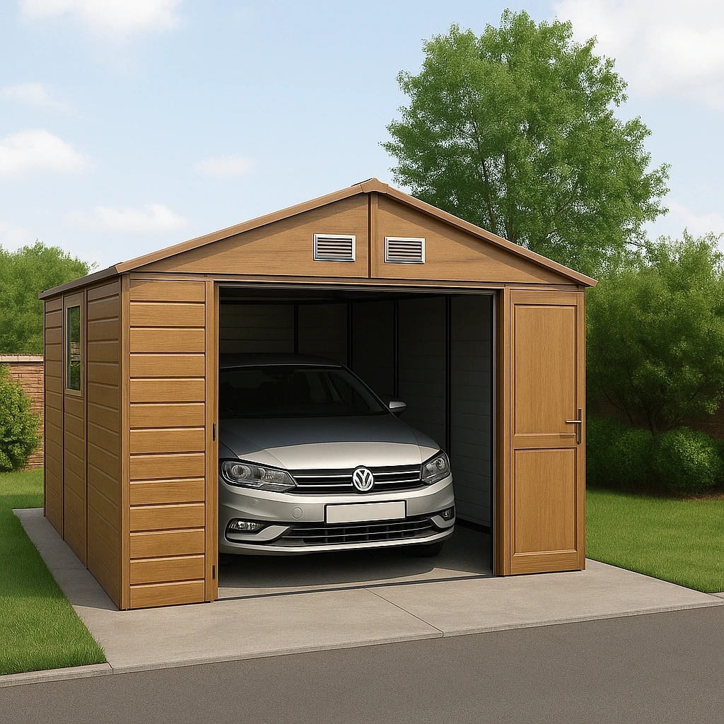 Hellbraune, verzinkte Stahlgarage für den Außenbereich, 520 x 310 x 270 cm