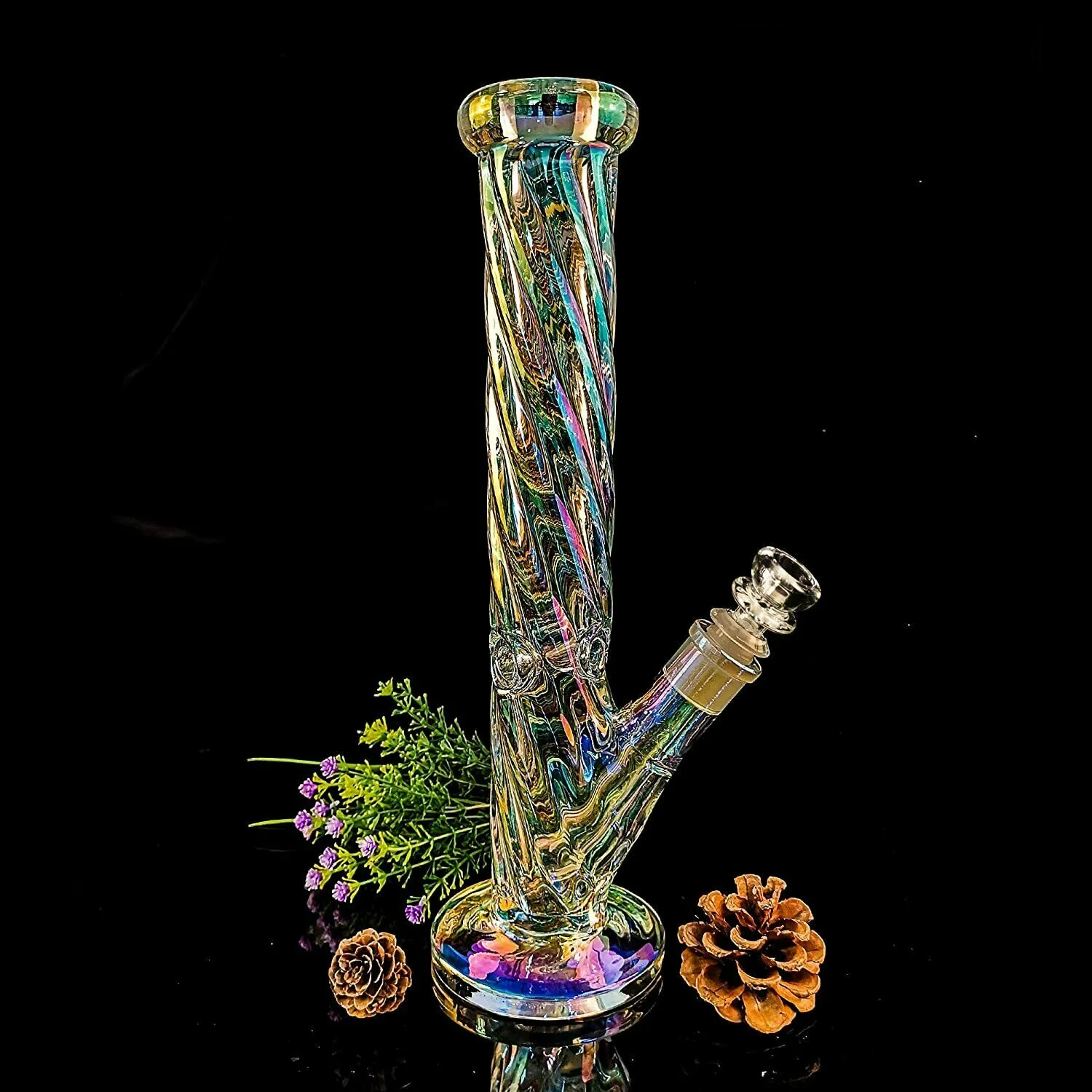 12inch Spiral Stripes Glass Bong Water Smoking Glass Pipe Dab Rig | 14.5mm