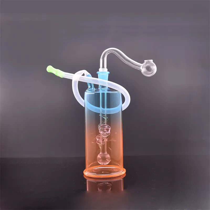 Two-color Gradient  Glass Oil Burner Bong with10mm Oil Pot and Hose - RORA