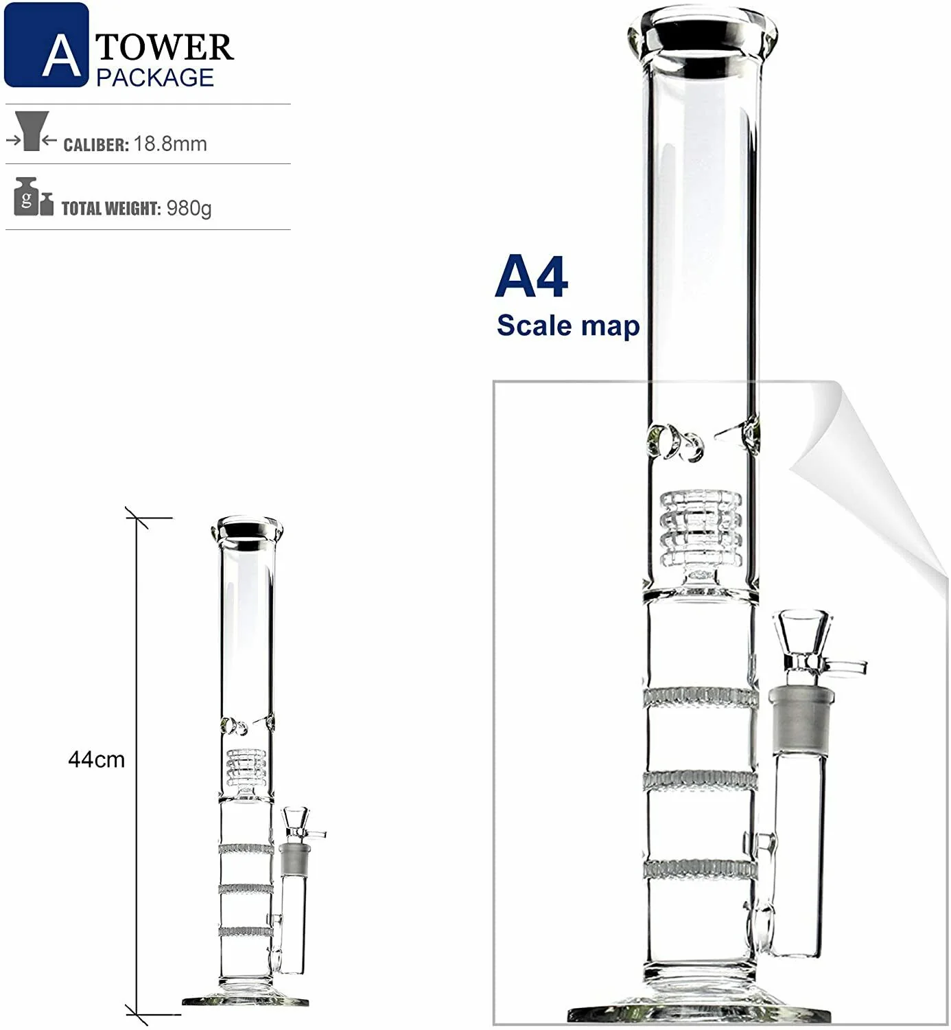 Clear Three Layers Glass Bongs | 18.8mm 17inch - RORA