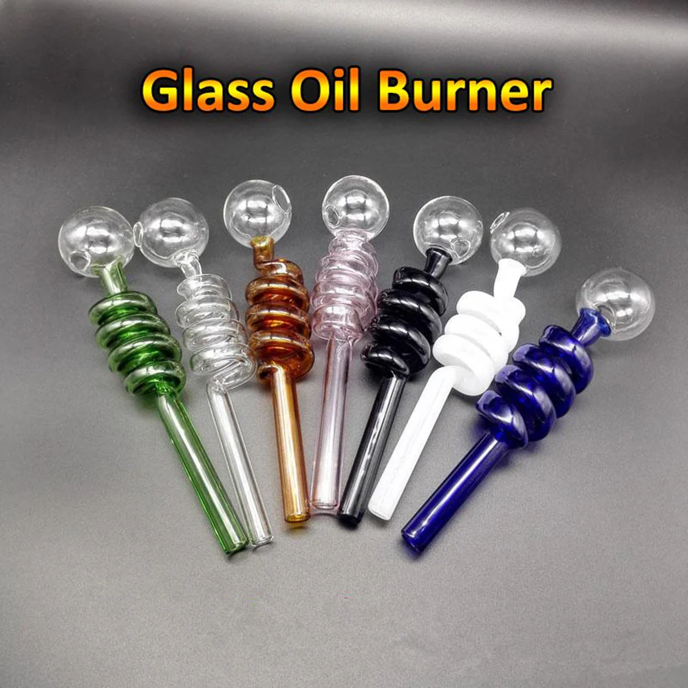 10pcs Curved Glass Oil Burner Pipe Pyrex Smoking Water Small Pipes for Bong Accessories with 14cm - RORA