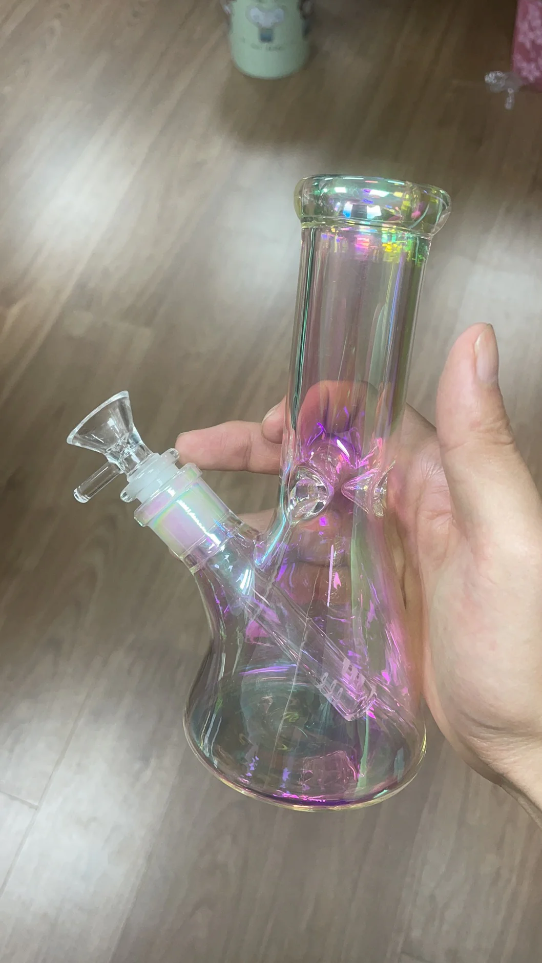 Glass Bong /8-inch heavy-duty glass bong with penetrating water pipe and hookah bag, 14mm bowl, rainbow colored drum - RORA