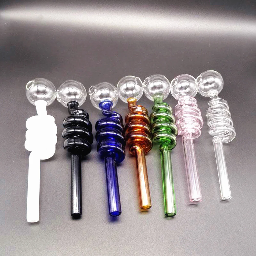 10pcs Curved Glass Oil Burner Pipe Pyrex Smoking Water Small Pipes for Bong Accessories with 14cm - RORA