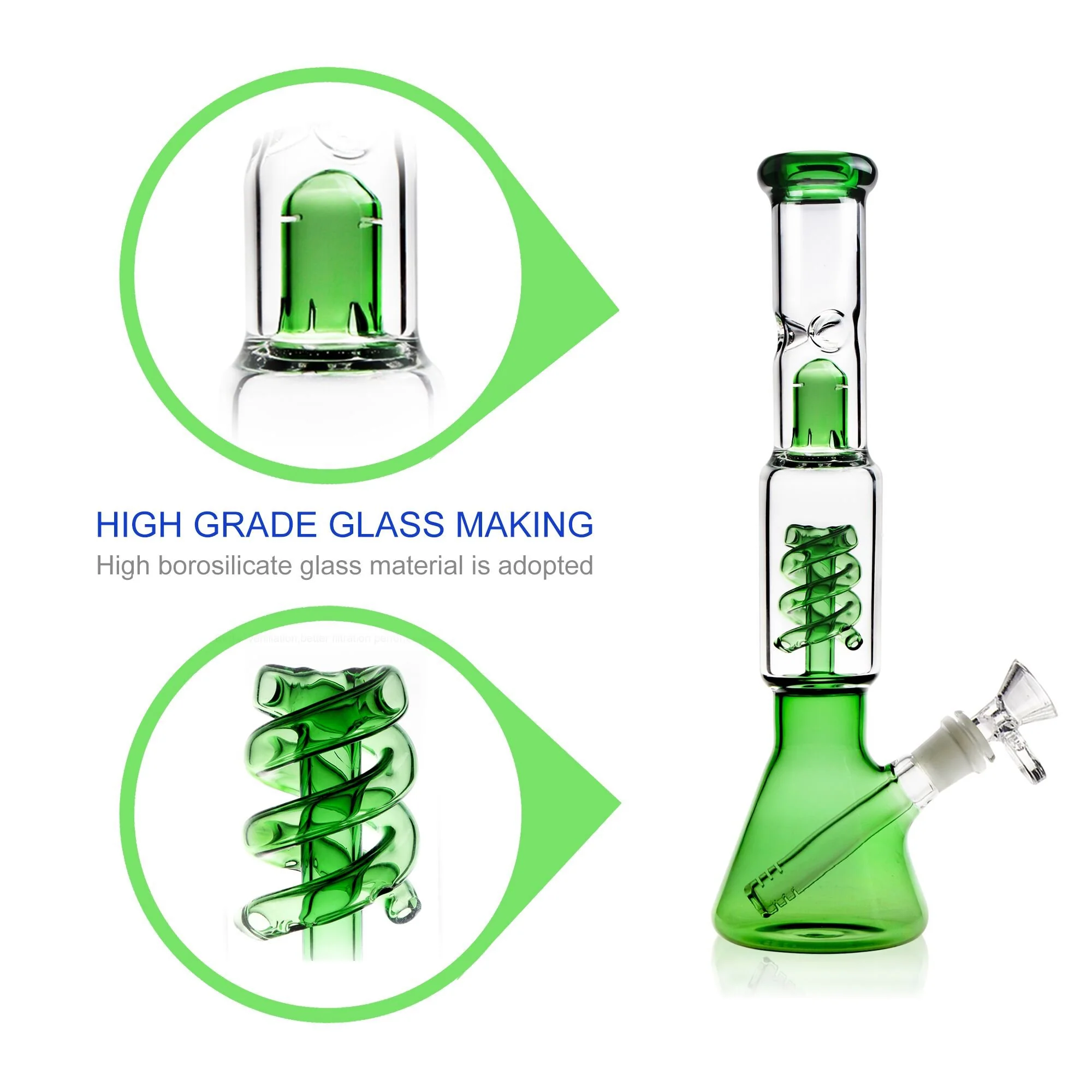Green Glass Bong | 14.5mm 12.2inch - RORA