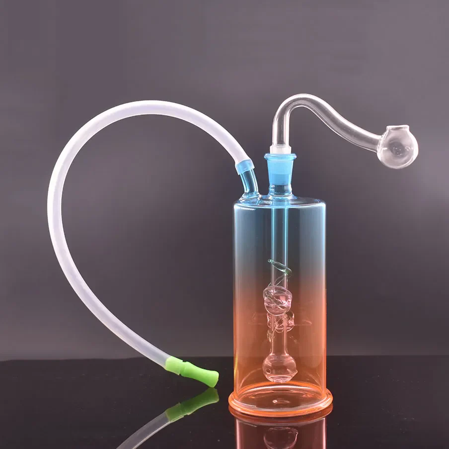 Two-color Gradient  Glass Oil Burner Bong with10mm Oil Pot and Hose - RORA