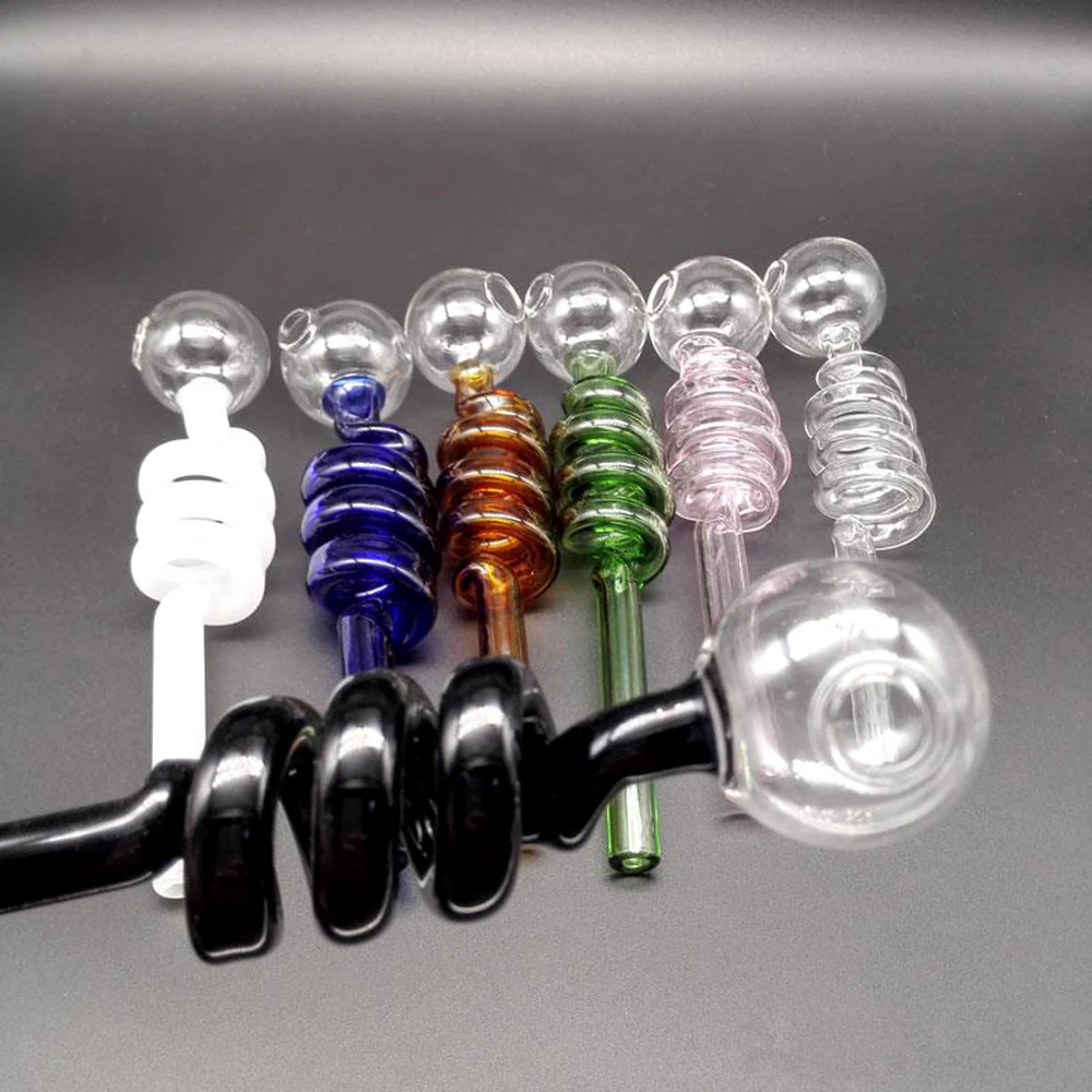 10pcs Curved Glass Oil Burner Pipe Pyrex Smoking Water Small Pipes for Bong Accessories with 14cm - RORA