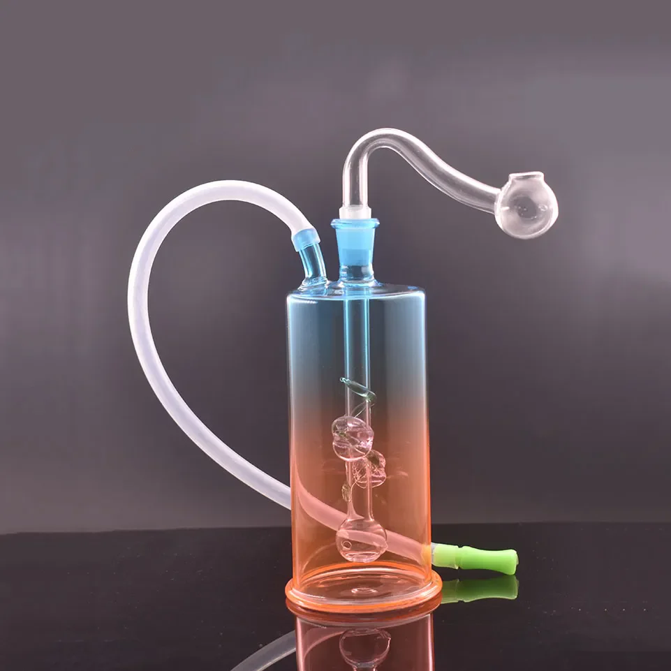 Two-color Gradient  Glass Oil Burner Bong with10mm Oil Pot and Hose - RORA