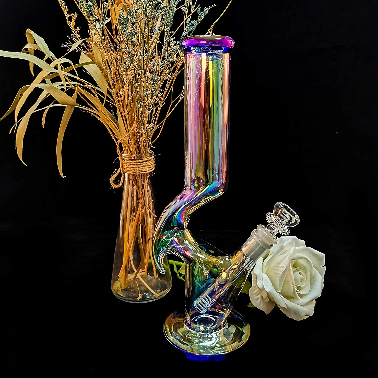 Thick Glass Colourful Unique Shape Bong with Donestem | 14mm 11.8inch - RORA