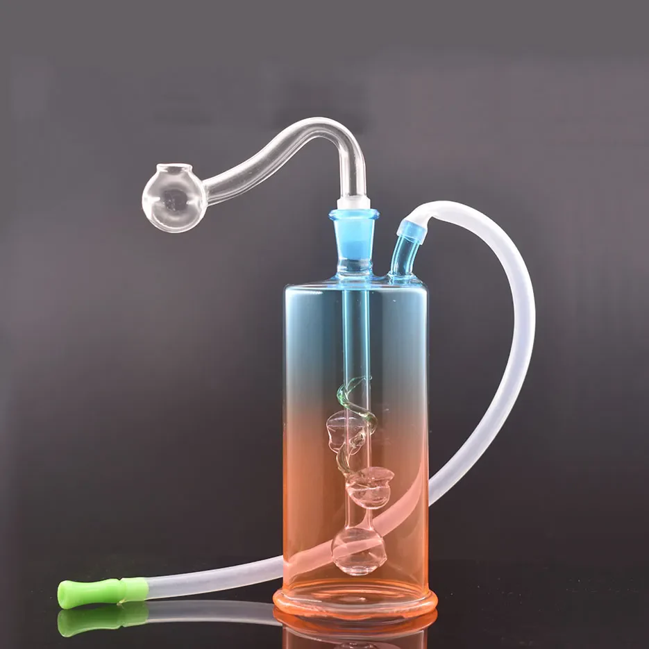 Two-color Gradient  Glass Oil Burner Bong with10mm Oil Pot and Hose - RORA