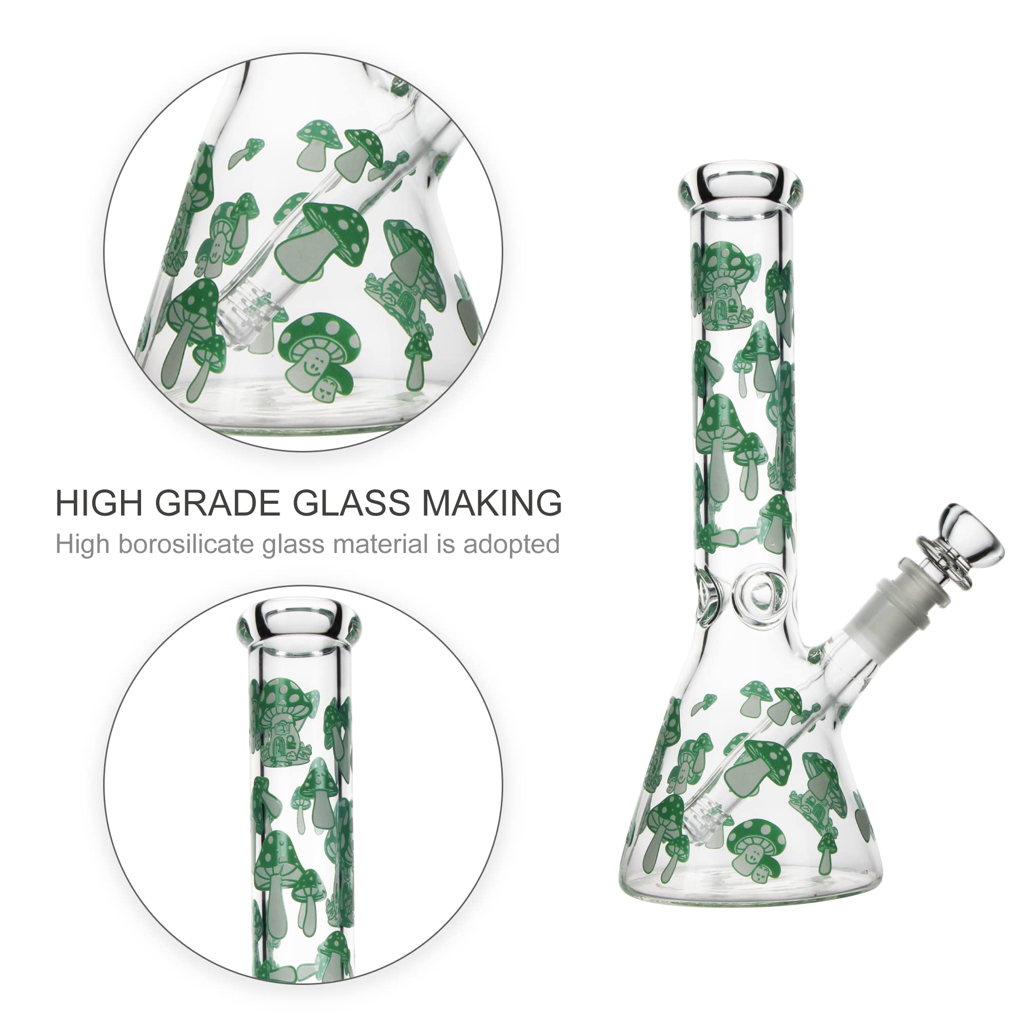 Green Mushroom Glass Bong water pipe beaker bubbler hookah |10.4inch