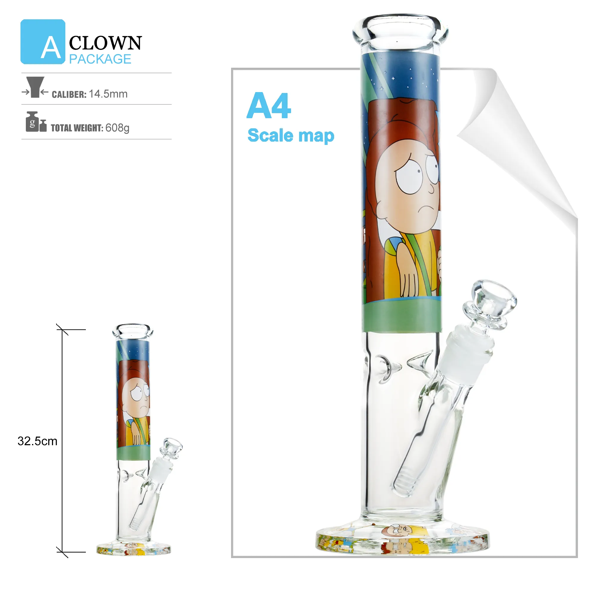 13Inch Rick And Morty Glass Bong Water Pipe Beaker Bubbler