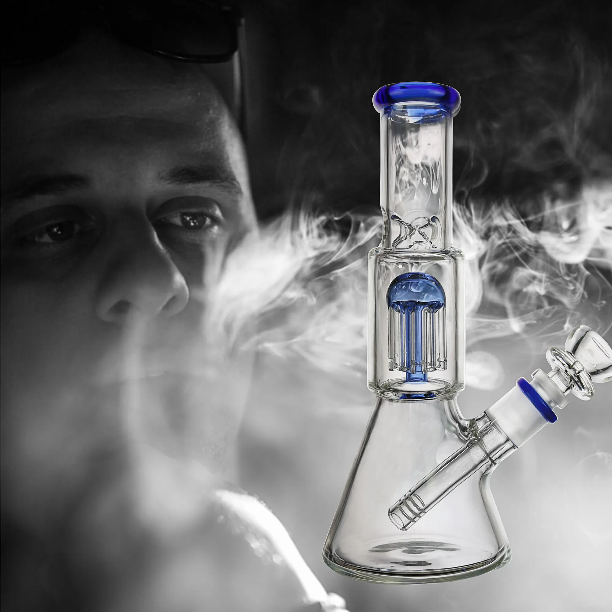 10Inch Blue Glass Bong Smoking Water Pipe Dab Rig Beaker Bubbler | 18.8mm