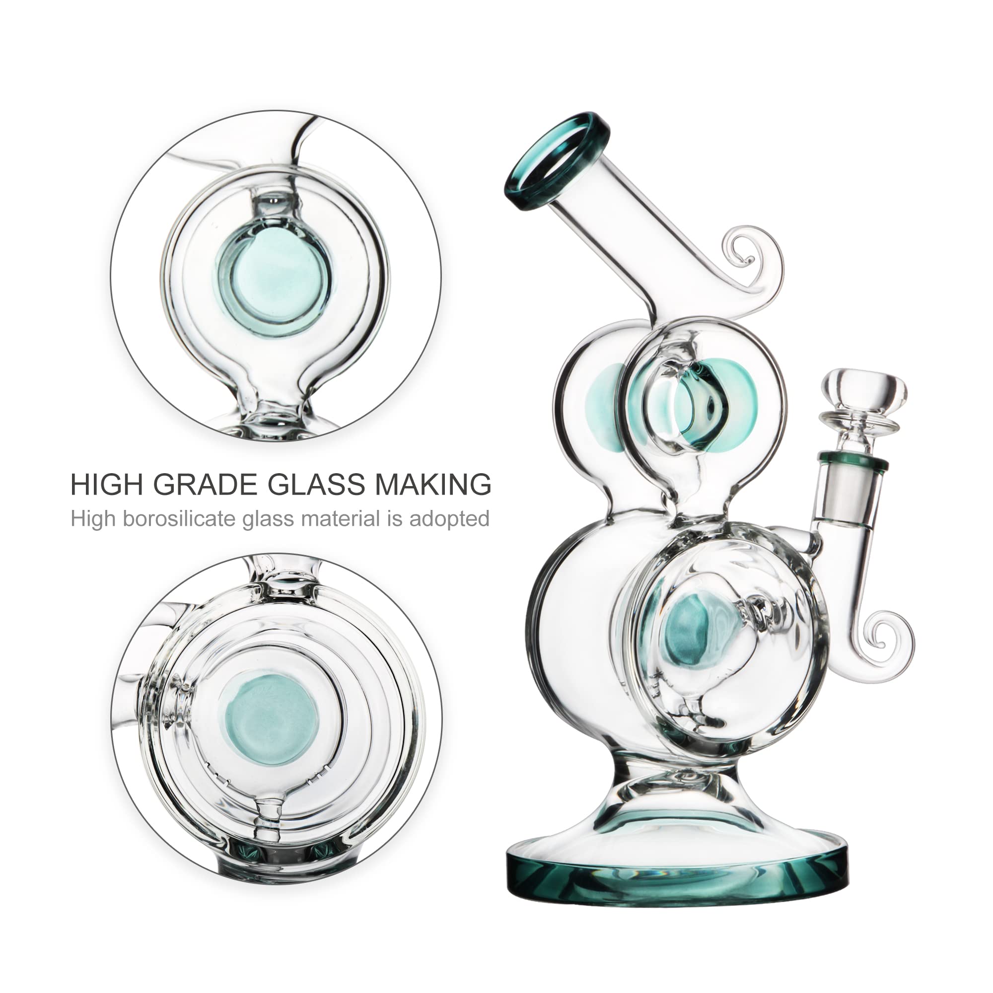 11Inch Blue Double Circle Dab Rig Glass Bong Water Pipe For Smoking 14.5mm