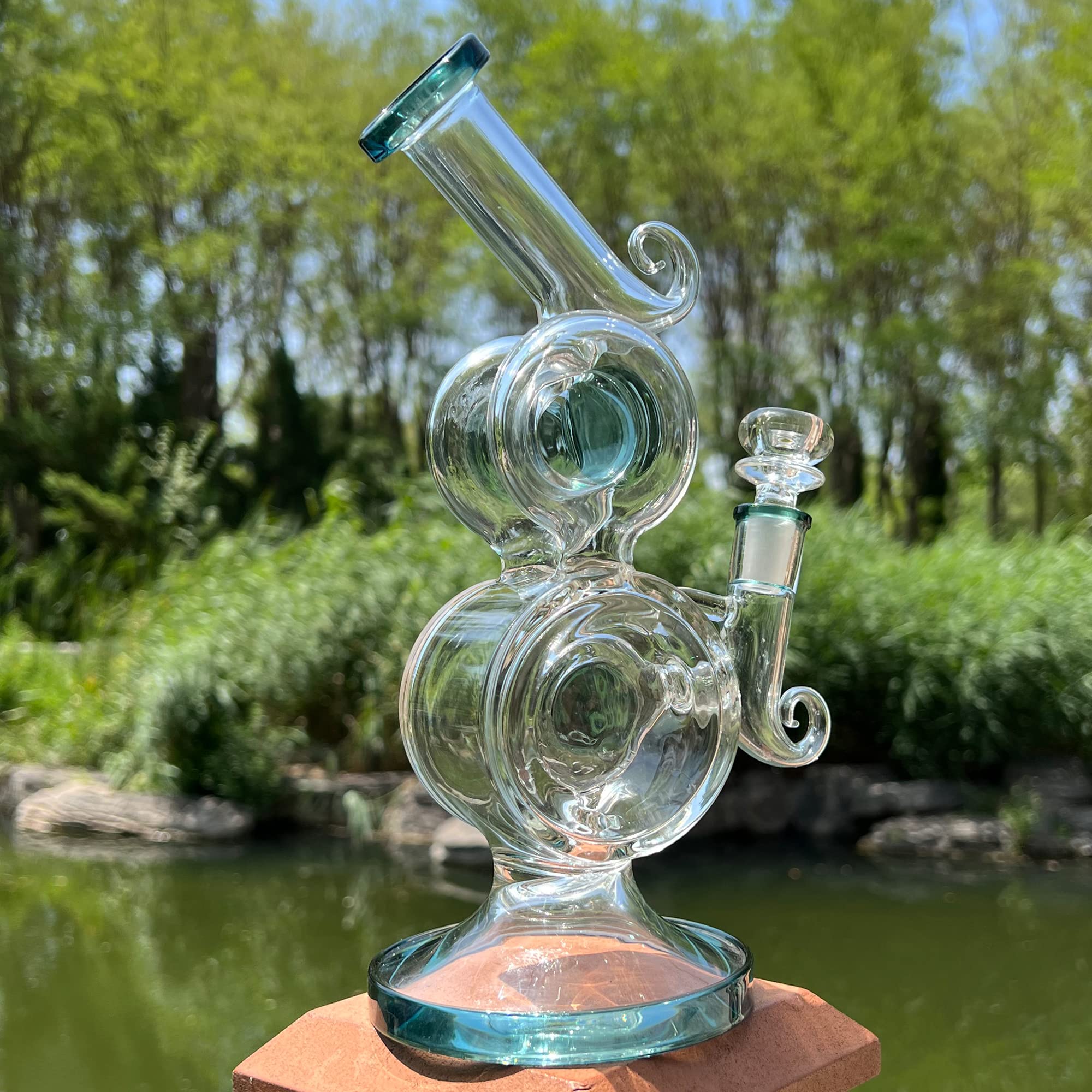 11Inch Blue Double Circle Dab Rig Glass Bong Water Pipe For Smoking 14.5mm