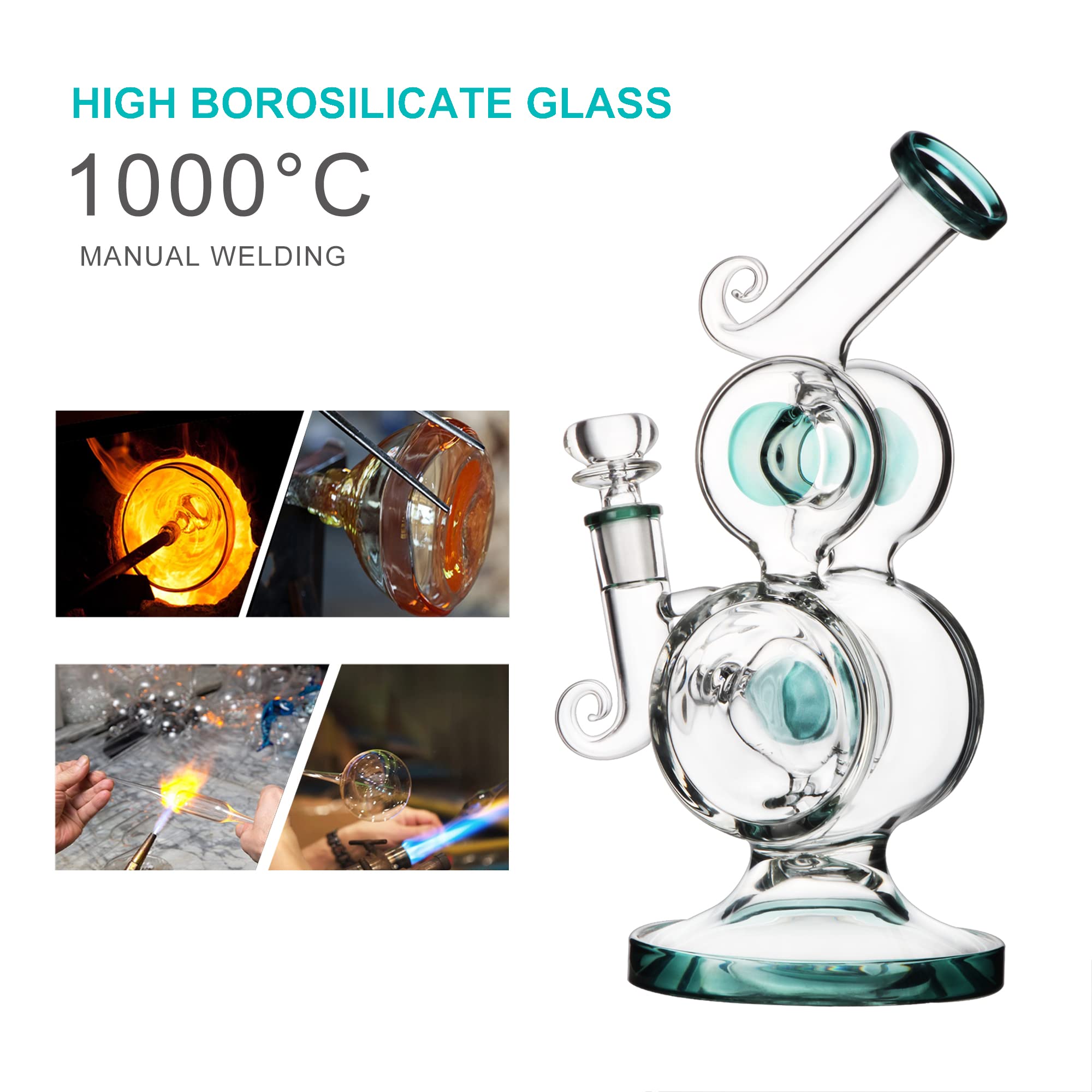 11Inch Blue Double Circle Dab Rig Glass Bong Water Pipe For Smoking 14.5mm