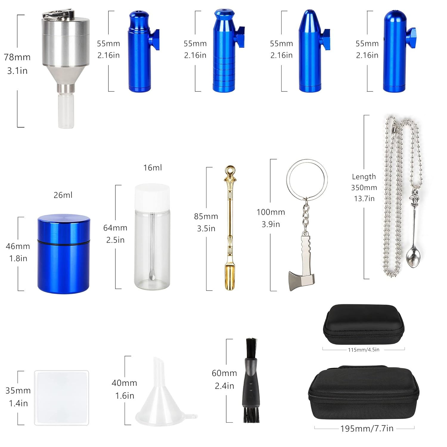 15 Pcs Metal Snuff Tobacco Set with Smoke Case Small Funnel Aluminum Alloy Sealed Snuff Bottle with Spoon