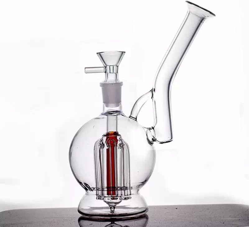 Transparent Round Red Glass Bong Water Pipe