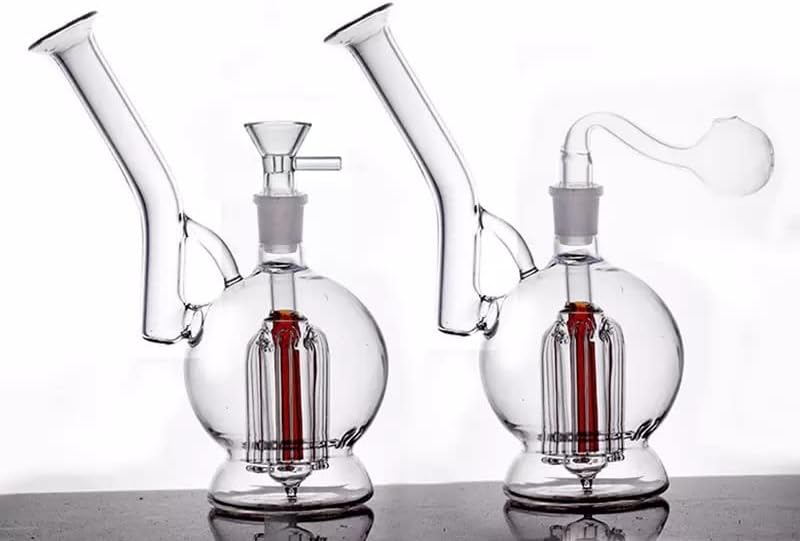 Transparent Round Red Glass Bong Water Pipe