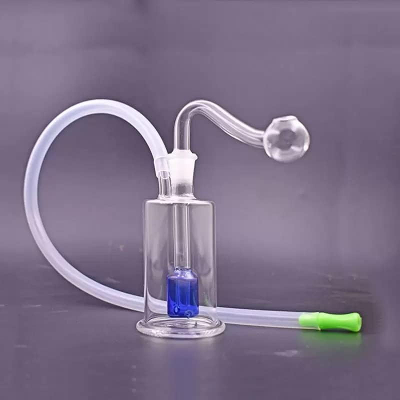 10mm Mini Glass Oil Burner Bong Round Dab Rigs Bongs Ash Catcher Pipe with Male Glass Oil Burner Pipe and Silicone Hose - RORA