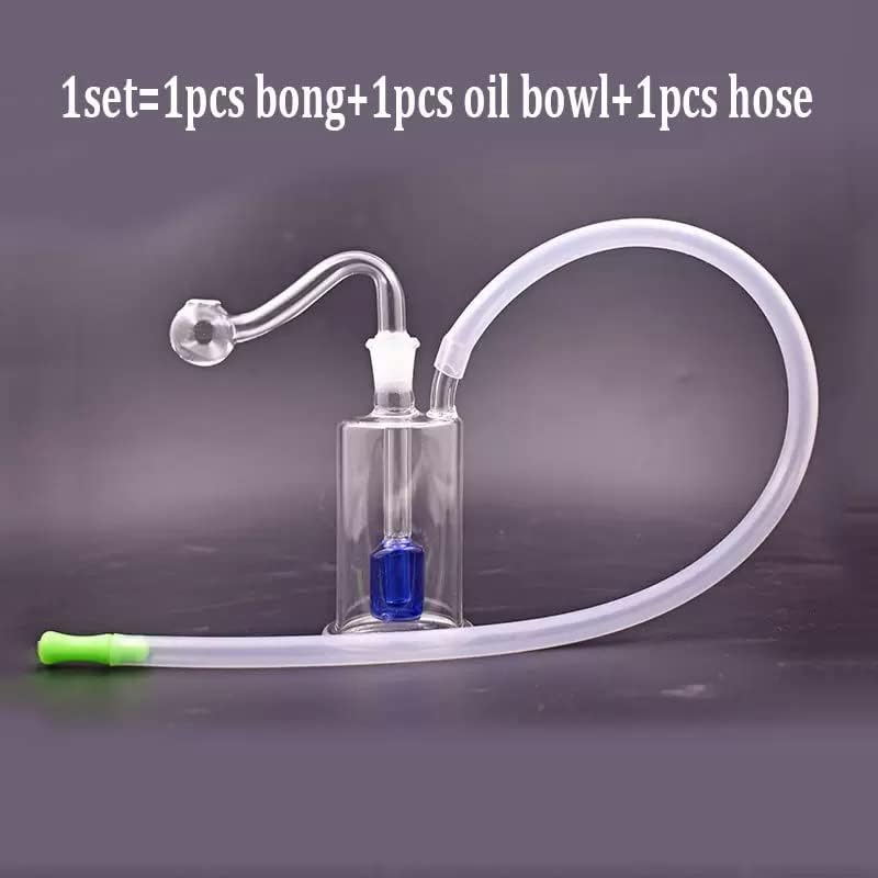 10mm Mini Glass Oil Burner Bong Round Dab Rigs Bongs Ash Catcher Pipe with Male Glass Oil Burner Pipe and Silicone Hose - RORA