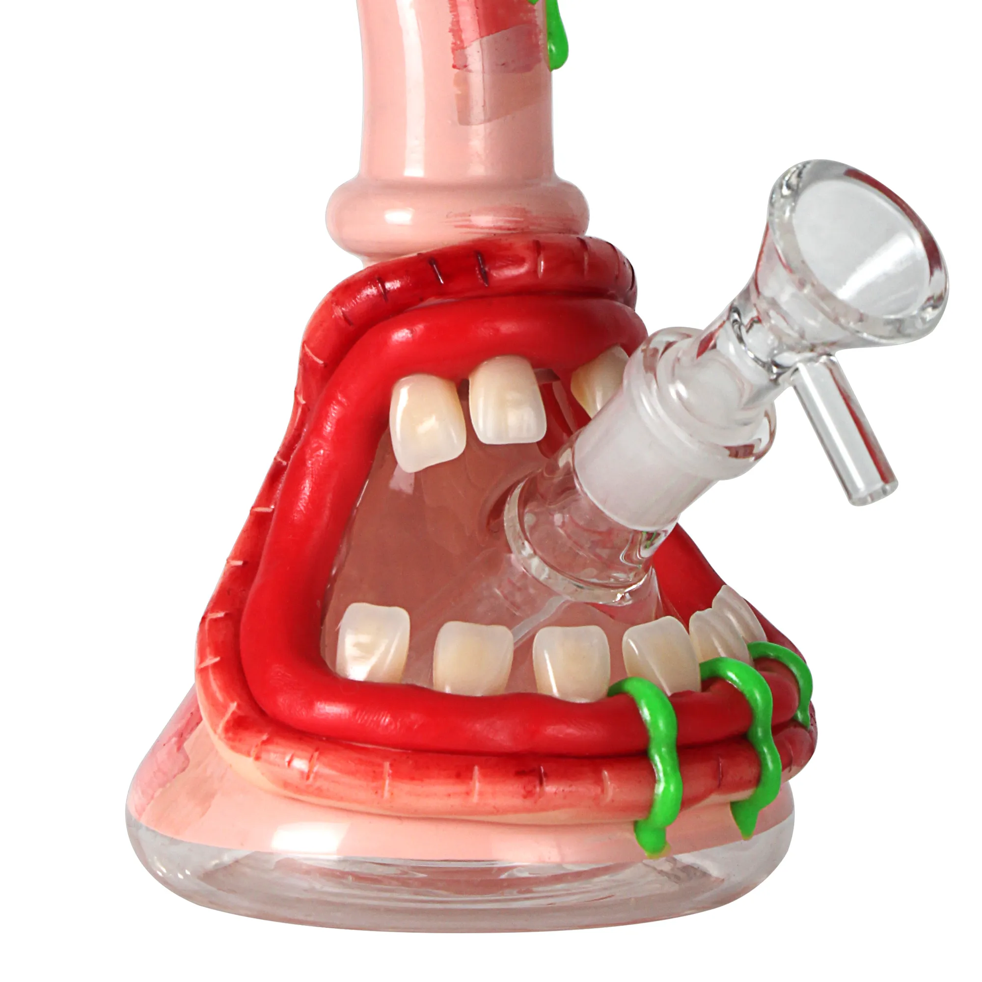 3D Monster Mouth Glass Bong Wacky Water Pipe 10 Inch