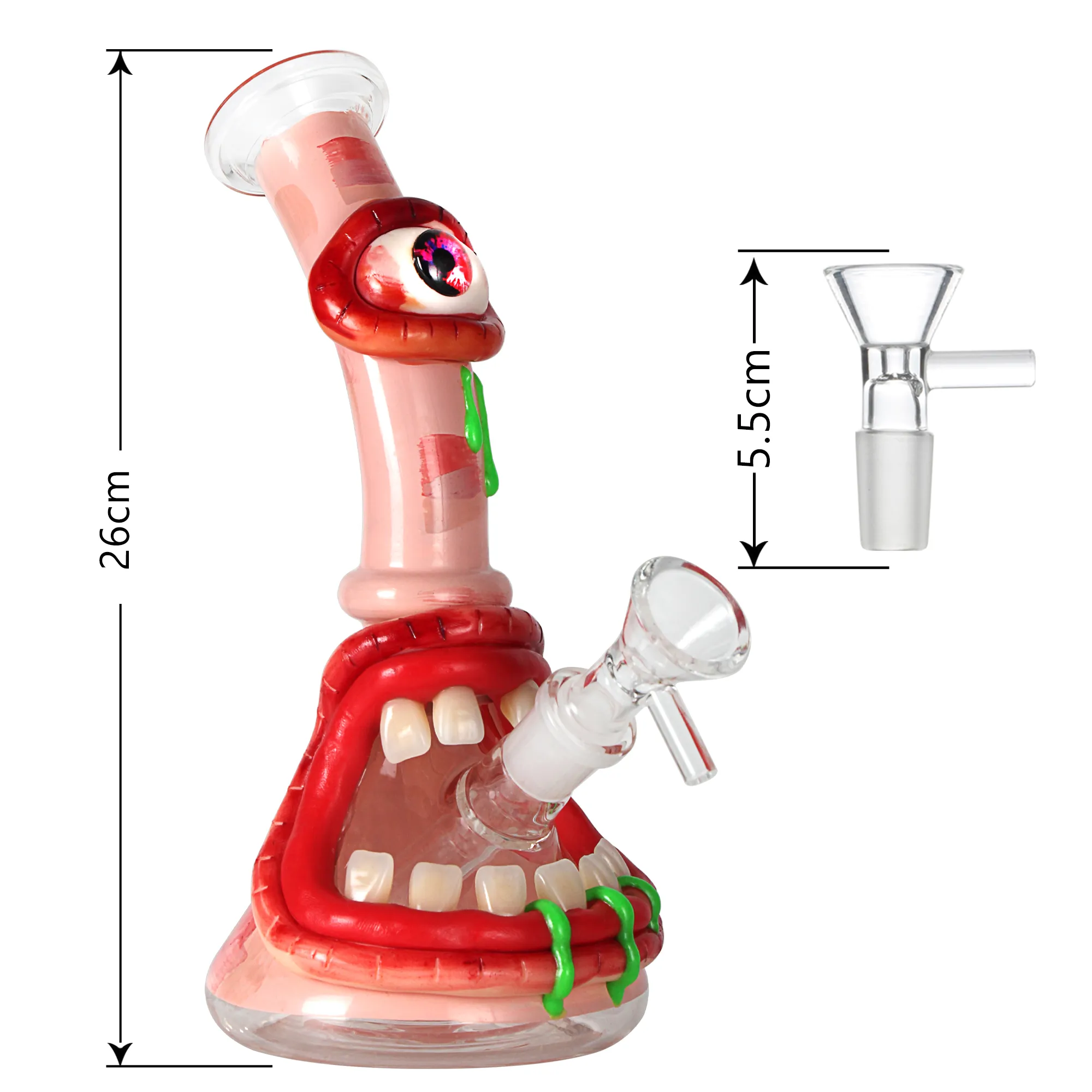 3D Monster Mouth Glass Bong Wacky Water Pipe 10 Inch