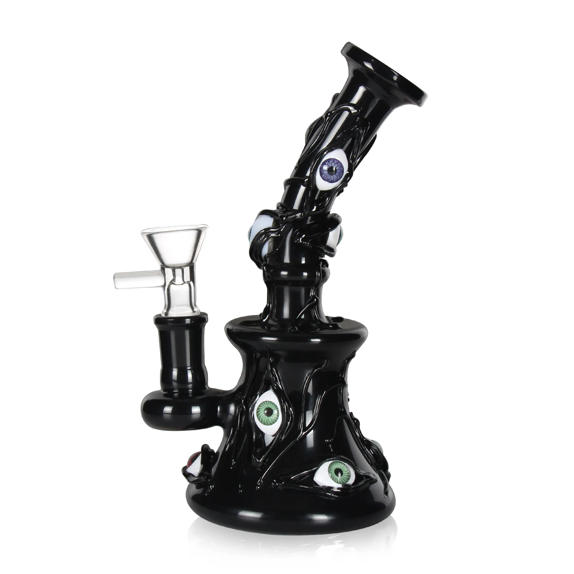 3D Black Eyes Glass Smoking Bong 7 Inches