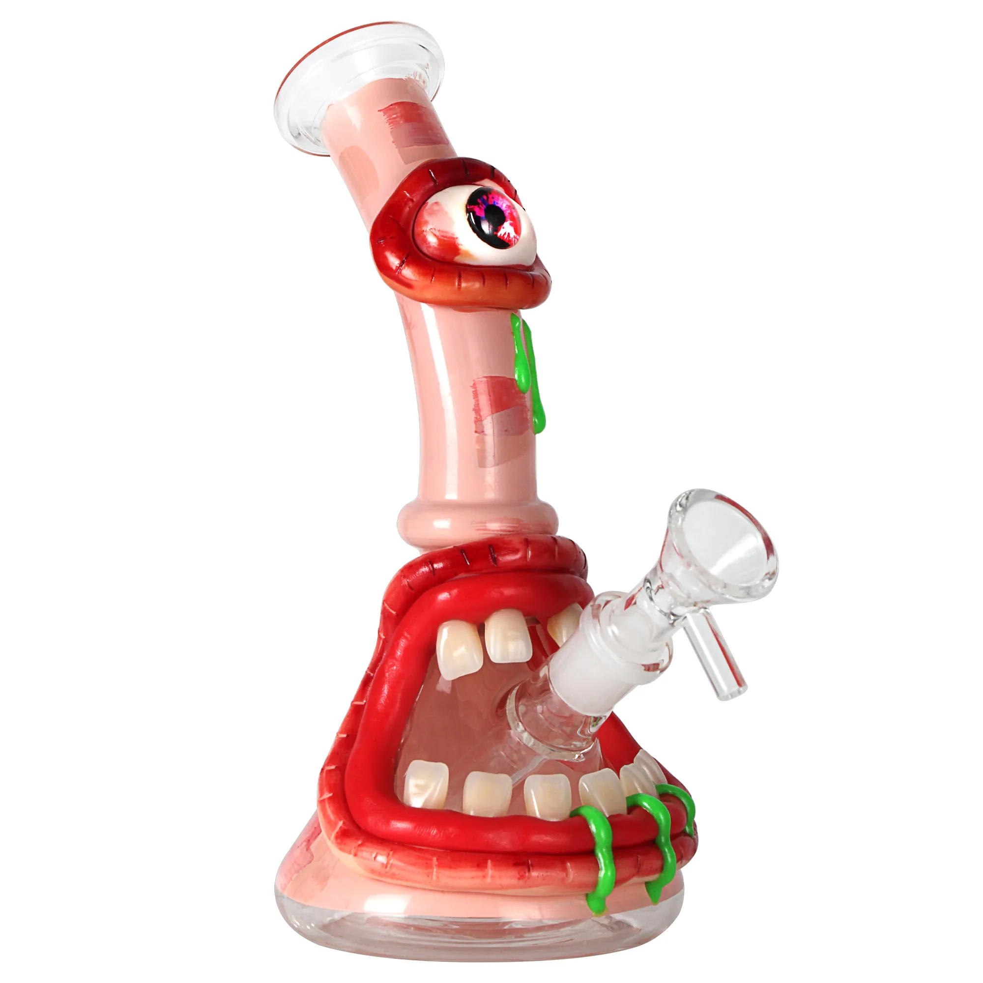 3D Monster Mouth Glass Bong Wacky Water Pipe 10 Inch