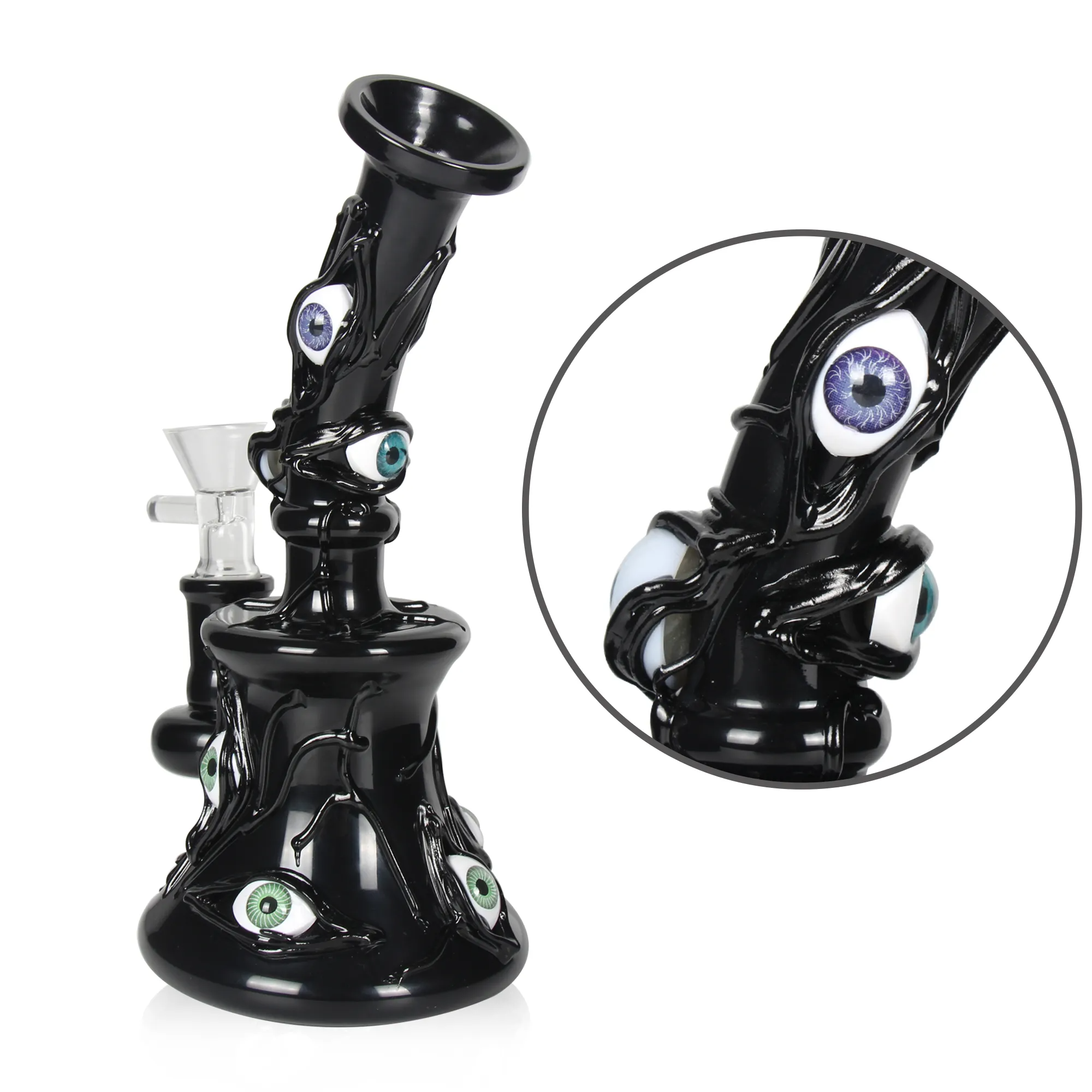 3D Black Eyes Glass Smoking Bong 7 Inches