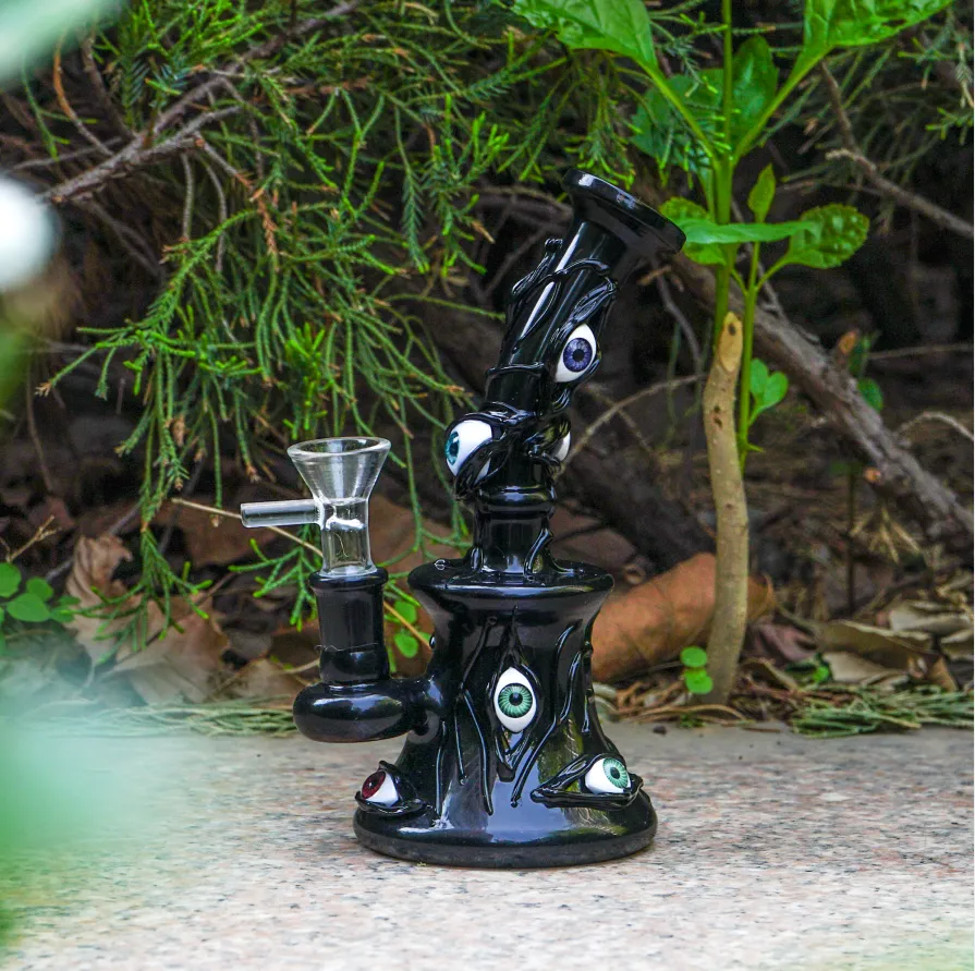 3D Black Eyes Glass Smoking Bong 7 Inches