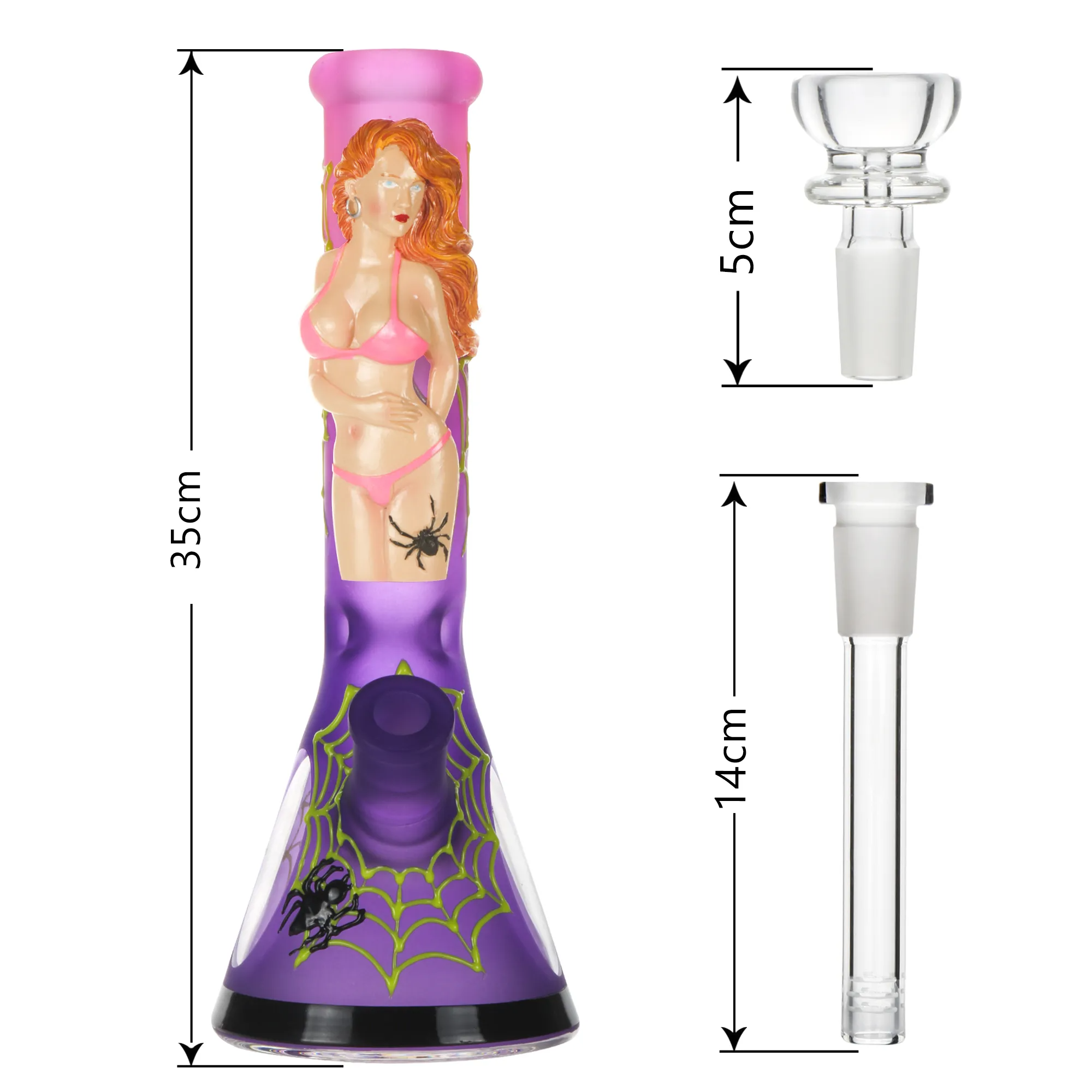 14 Inch Purple Beauty 3D Smoking Glass Bong Water Pipe Dab Rig Beaker Bubbler