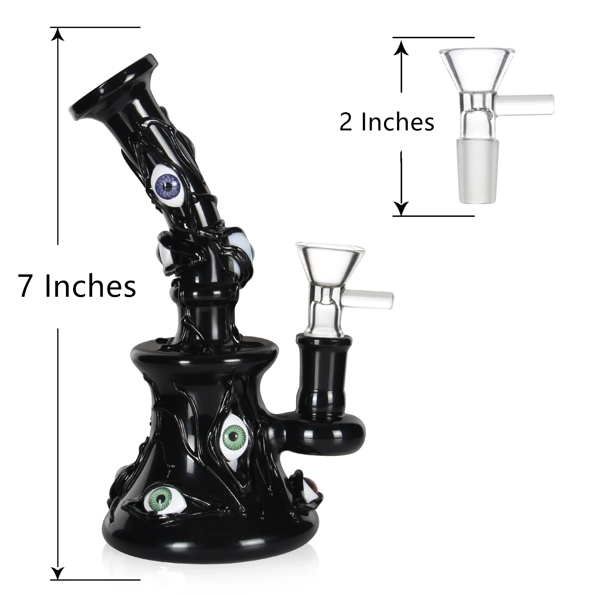 3D Black Eyes Glass Smoking Bong 7 Inches